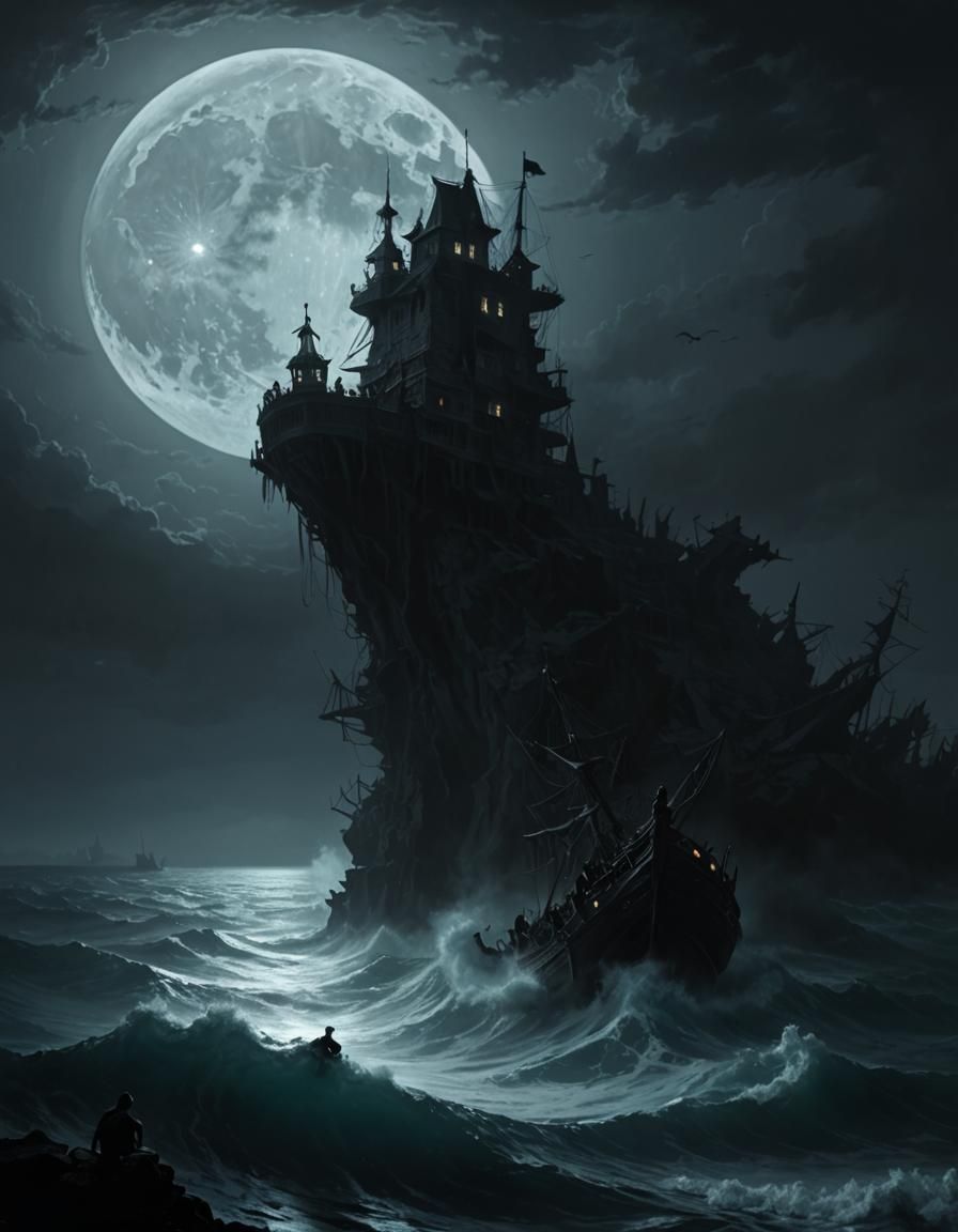 moonlit nightmarish ocean  by @Thordis Alfstein