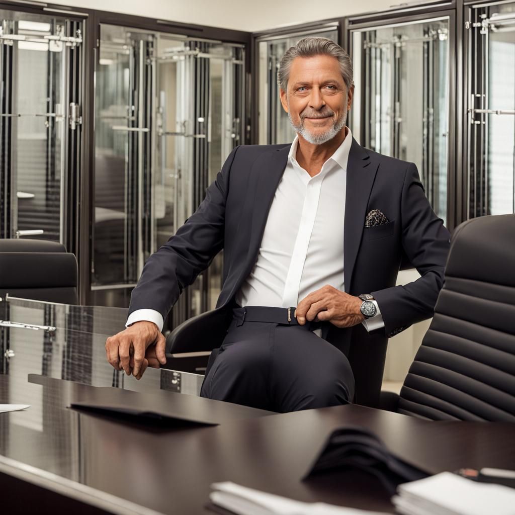 Um empresário imponente está vestindo um terno elegante, com...