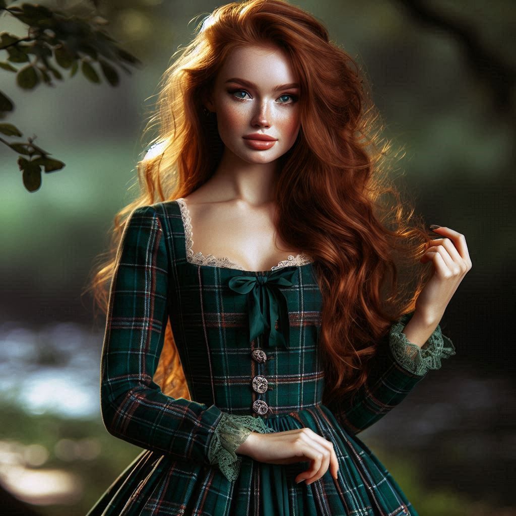 A Scottish beauty standing outside on a lovely evening.