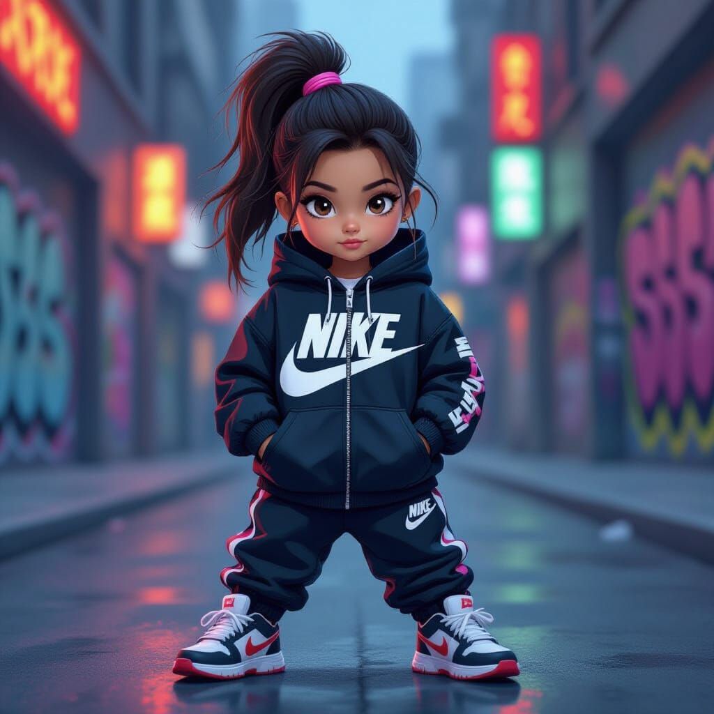 Girl in Nike Tracksuit with Urban Graffiti Background