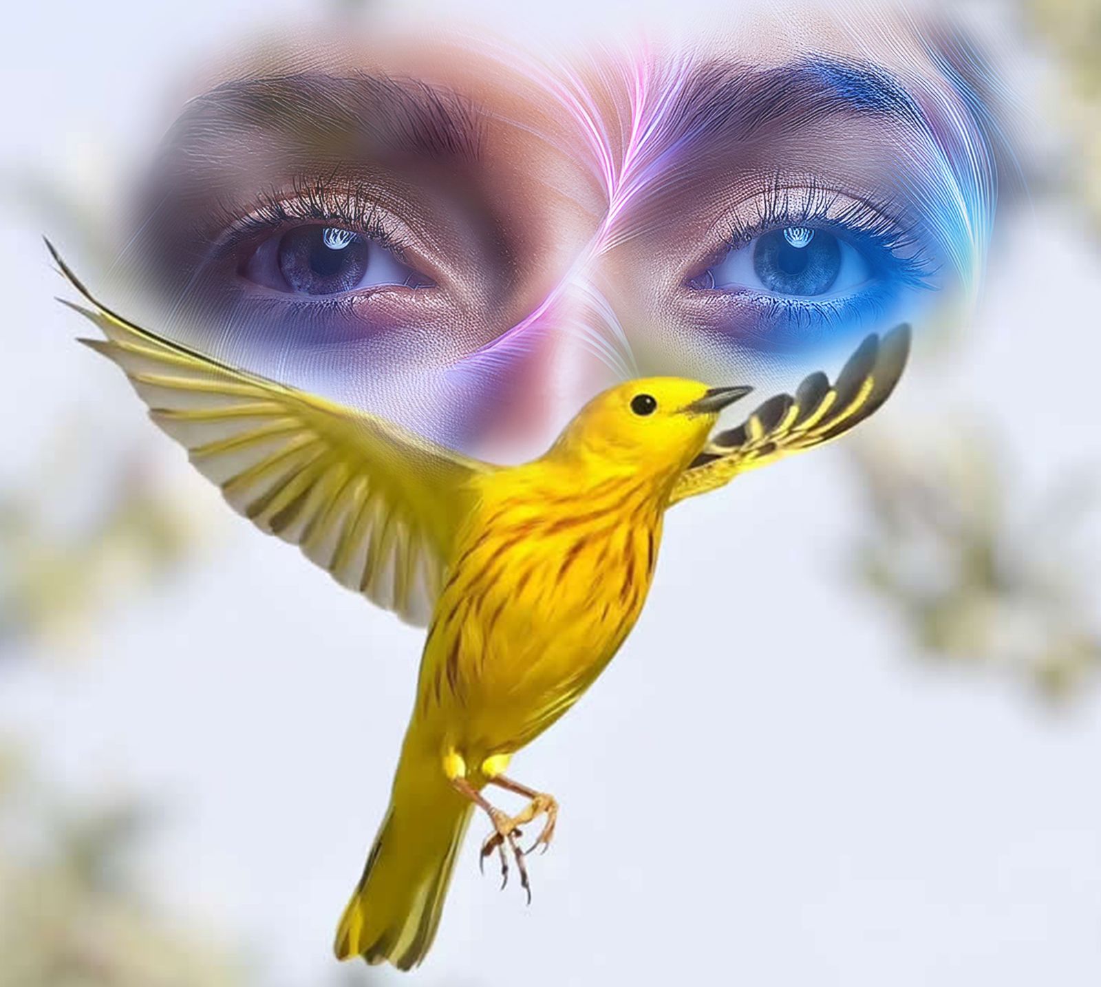 A mesmerizing, surreal, and atmospheric close-up portrait of...