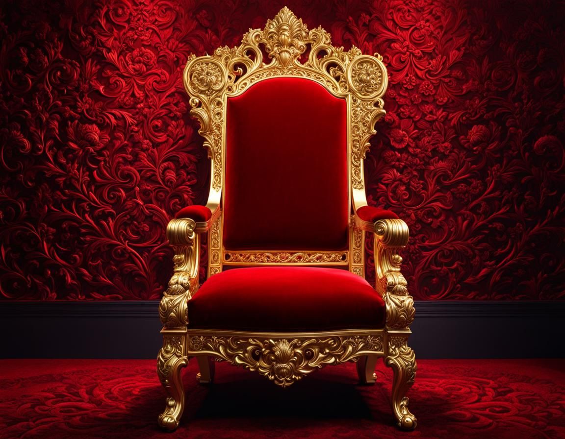 RED VELVET AND GOLD THRONE CHAIR  by @INTERCEDENCE