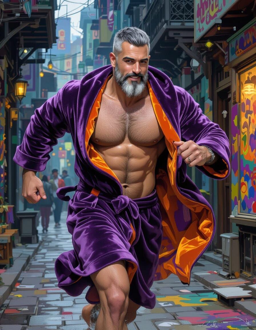 Handsome Man in Velvet Robe, Impressionist Art Nouveau Style