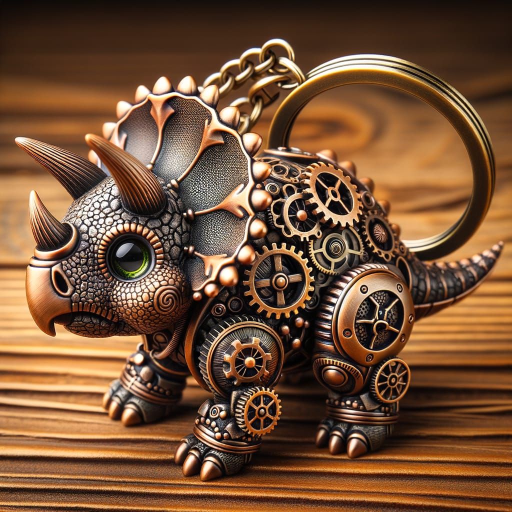 Steampunk triceratopsbaby  keychain