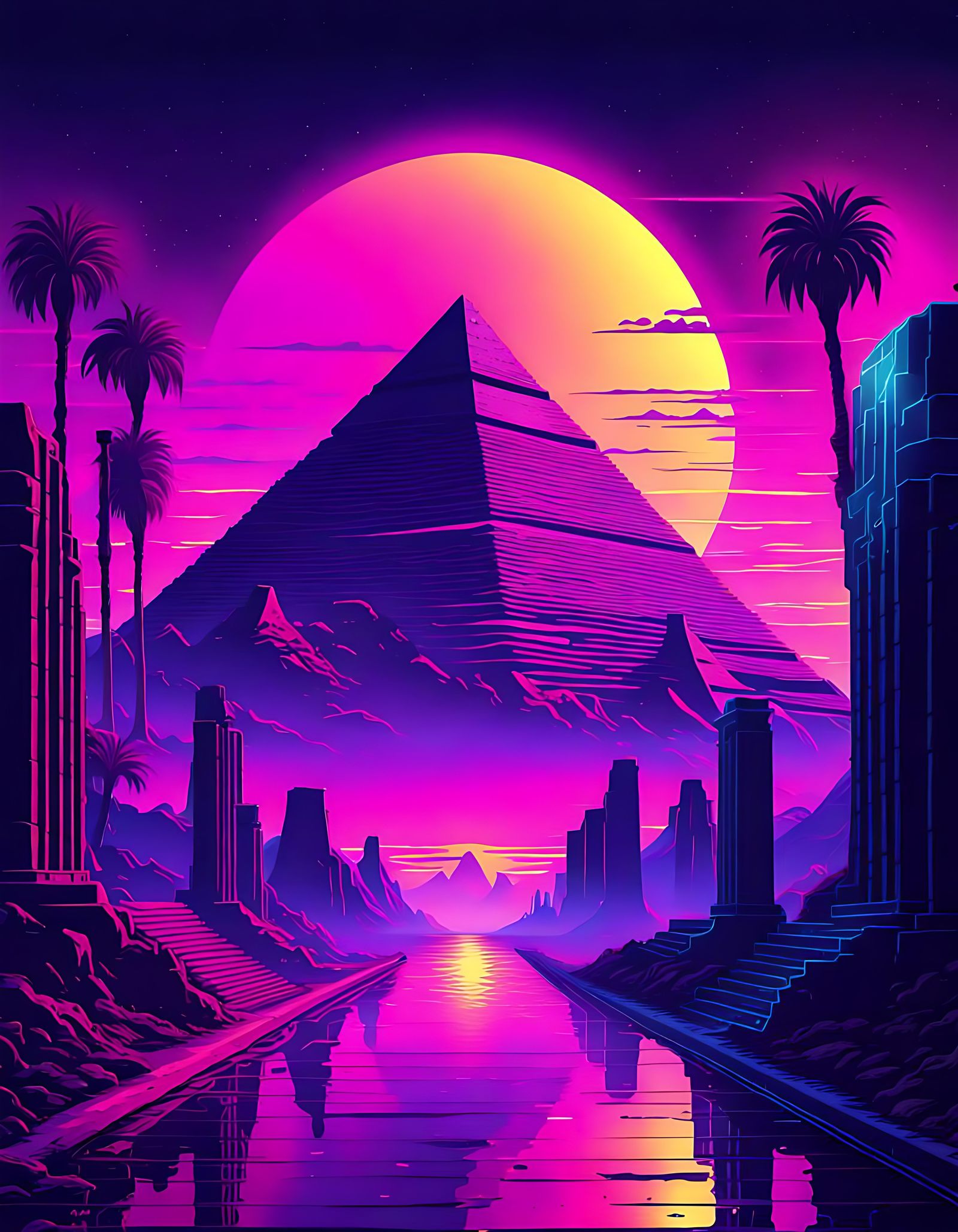 Synthwave Sunset - AI Generated Artwork - NightCafe Creator