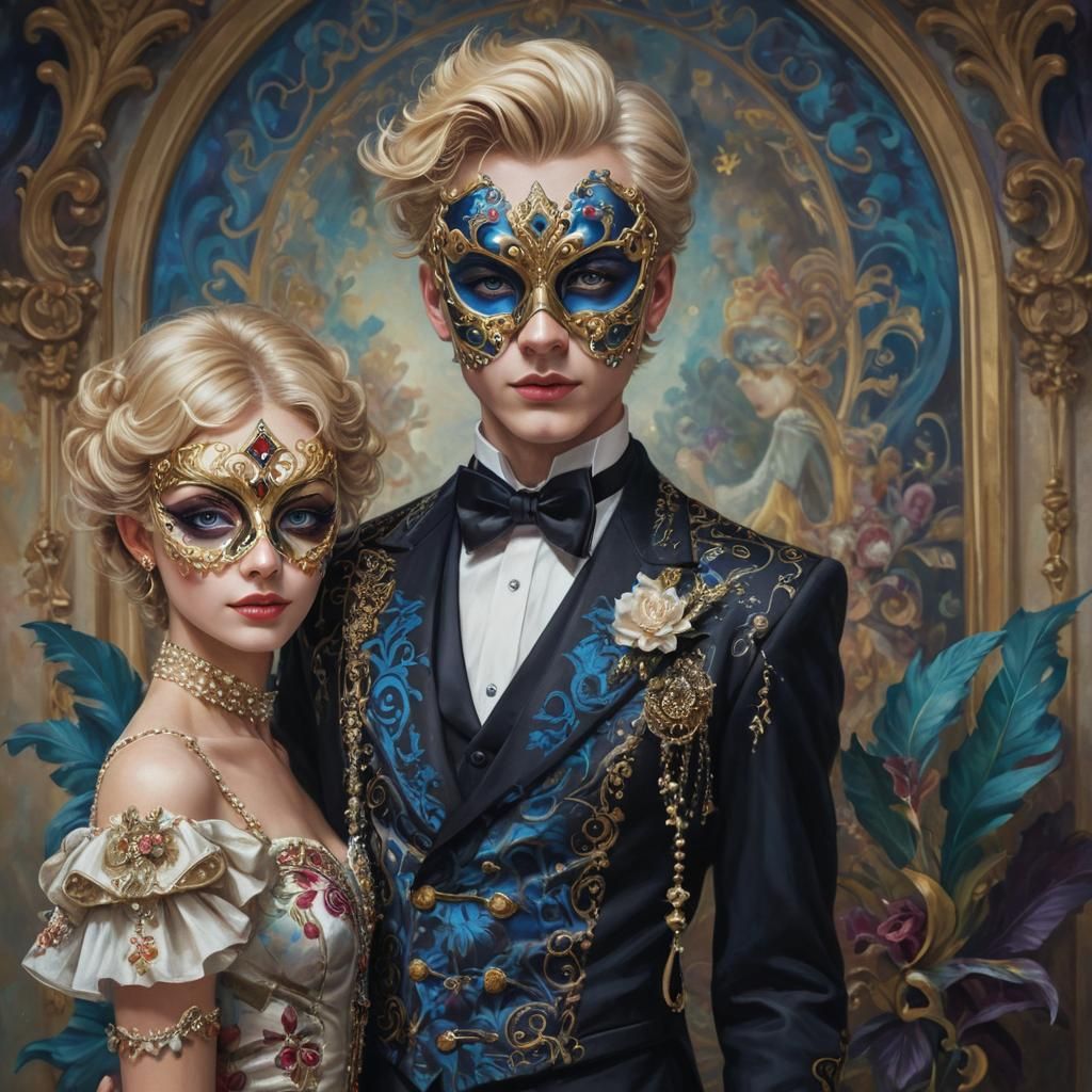 Young Couple Wearing Harlequin Masks - AI Generated Artwork - NightCafe ...