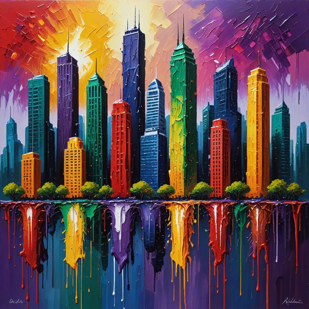 Skyscrapers Dripping in Paint  by @ArtMew94