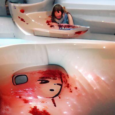 crying girl in a bloody bathtub