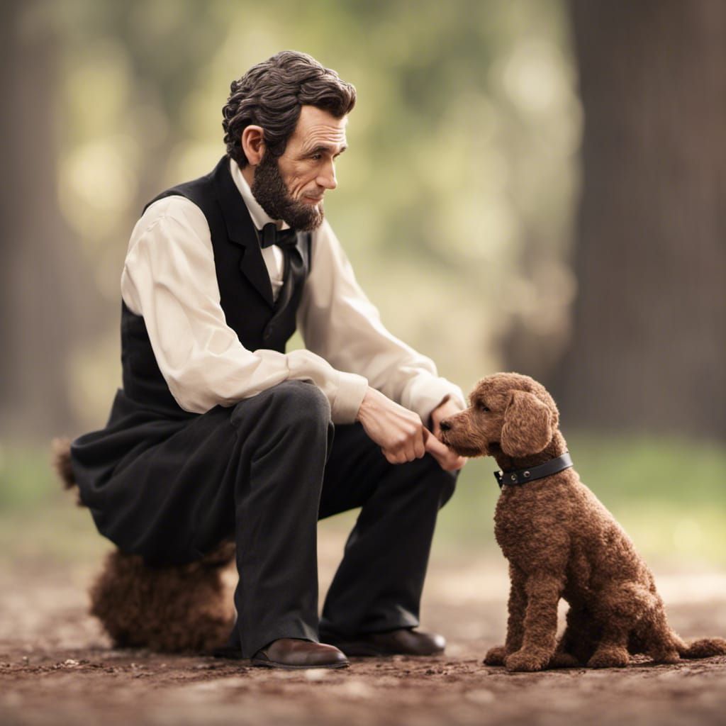 Abraham Lincoln with a boy with brown hair playing with a La...