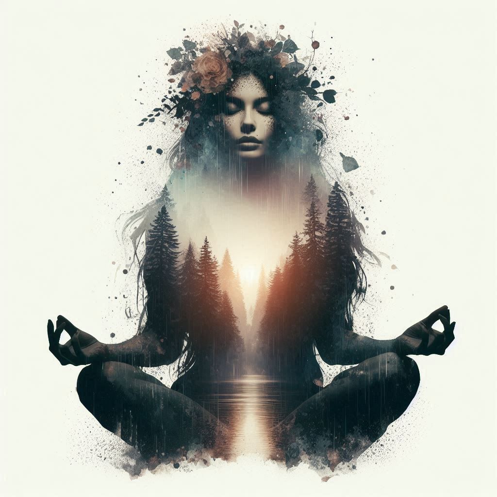 double exposure beautiful fantasy DALL-E 3 portrait landscape..