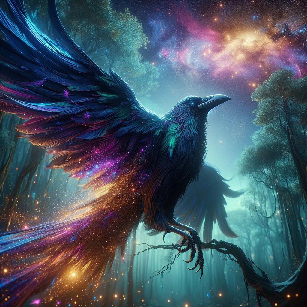 a majestic iridescent crow