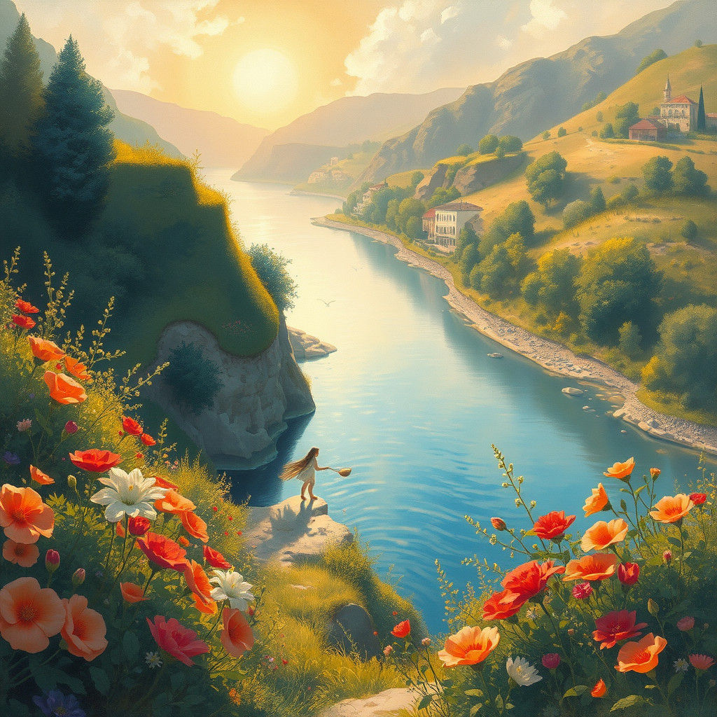 Jordan River Scene in Dreamy Surrealist Style