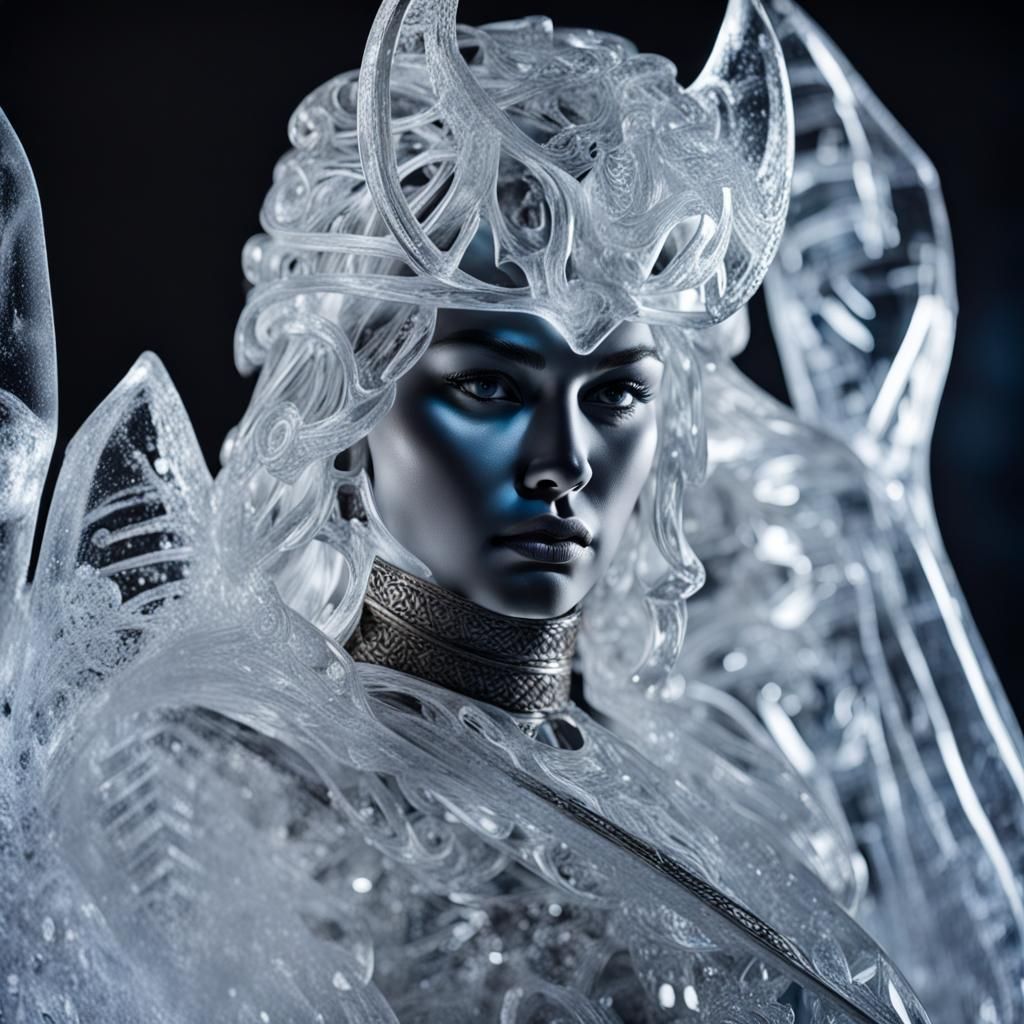 Ice sculpture of a spectacular woman warrior