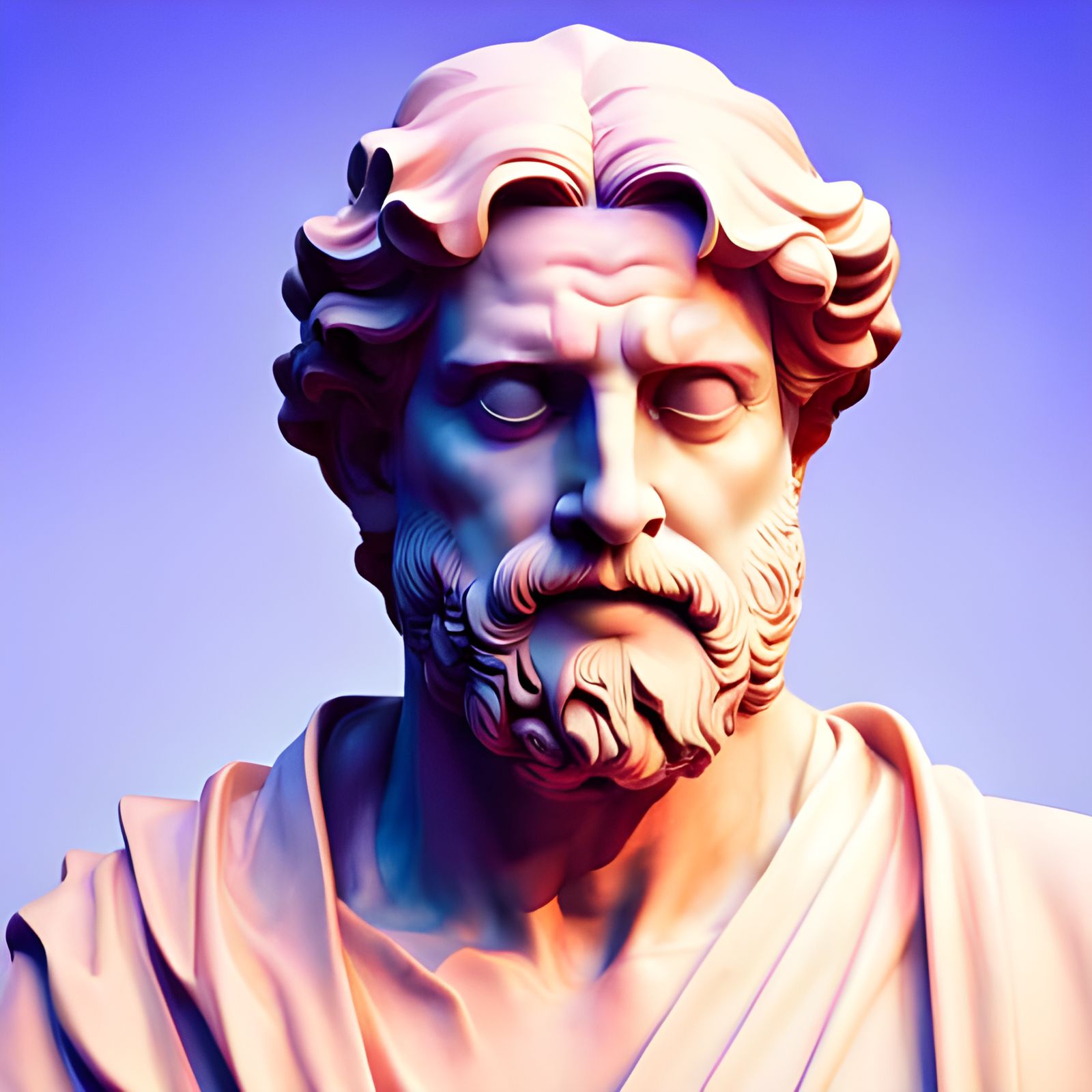 Vaporwave Marble Statue of Greek Philosopher