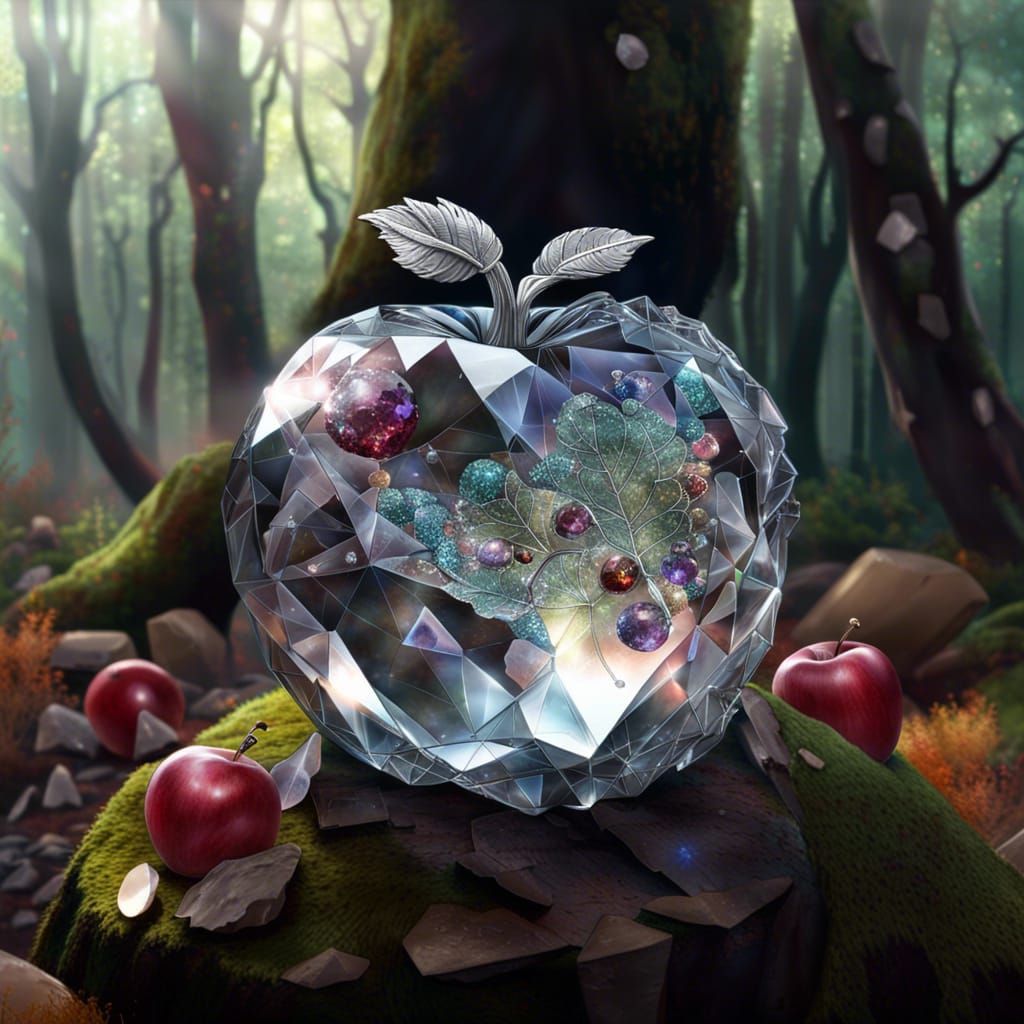 crystalline apple in magical forest