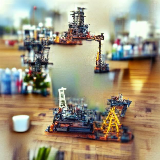 tilt shift architectural oil rig