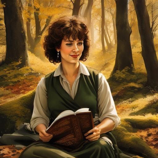 Up close portrait, A female dunedain ranger age 38, short, shoulder length choppy brown hair, sitting high up in a the branches of a tree, r...