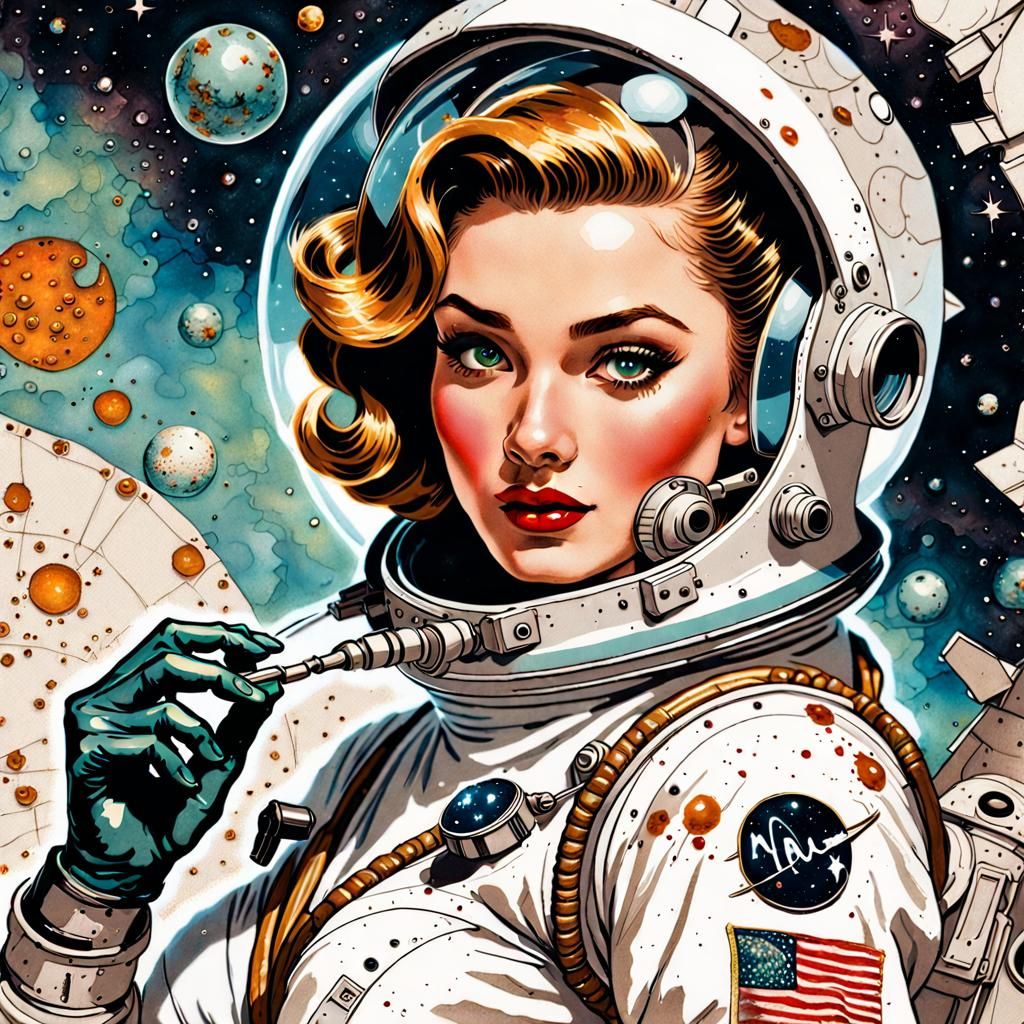 Vintage Austronaut Girl - AI Generated Artwork - NightCafe Creator