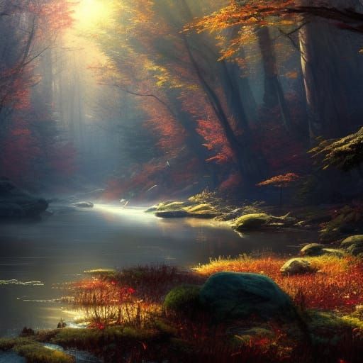 Cottagecore Creek in The Middle of a Beautifull Enchanted Co...