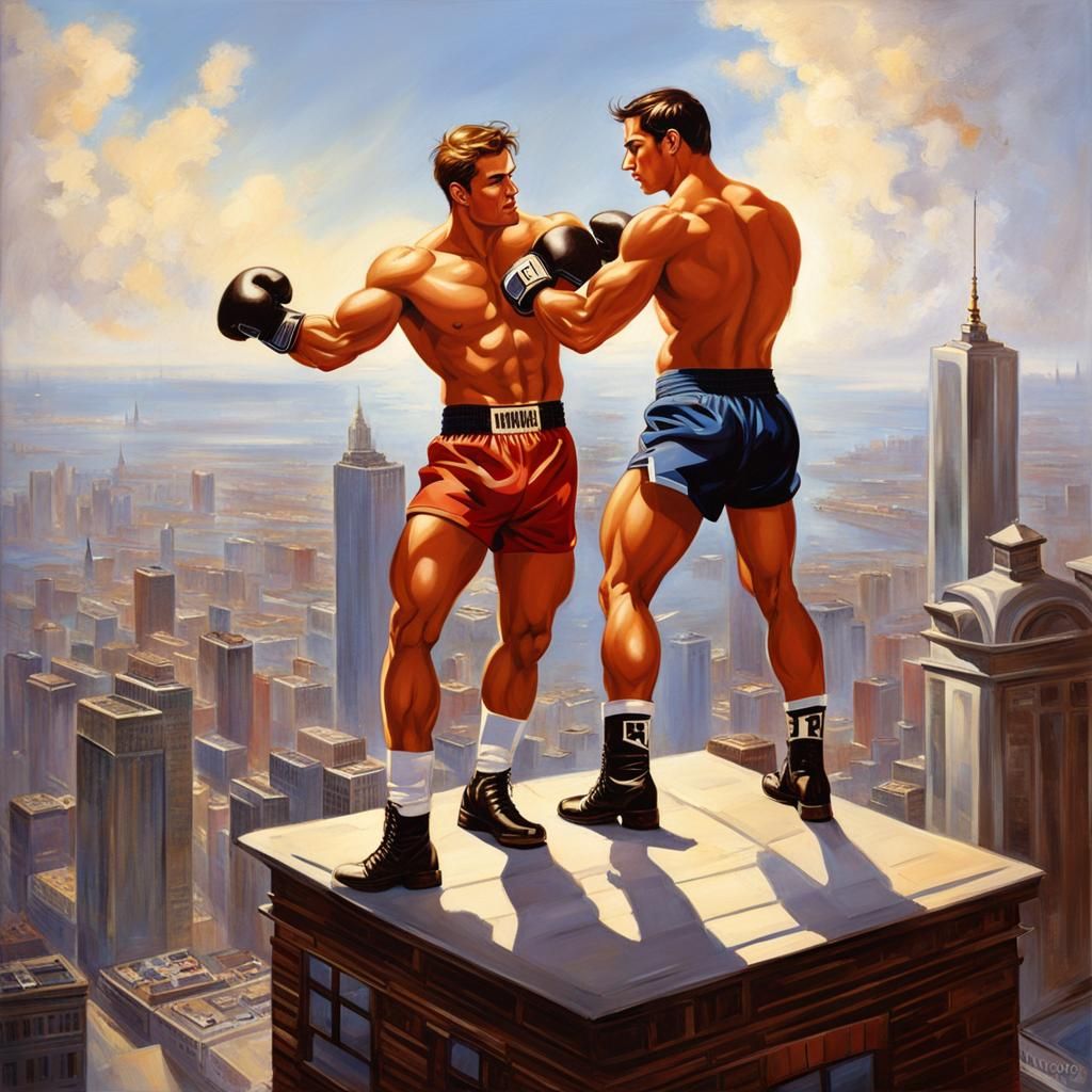 Rooftop Boxing Match Overlooking the City II AI Generated Artwork