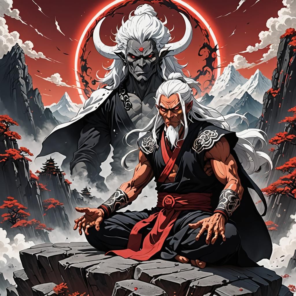 Meditating Crimson Hobgoblin in Anime Style