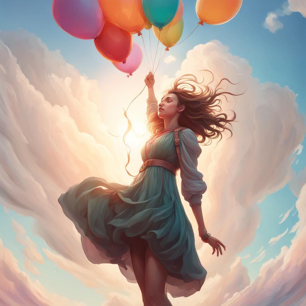 Girl Flying With Balloon AI Generated Artwork NightCafe Creator