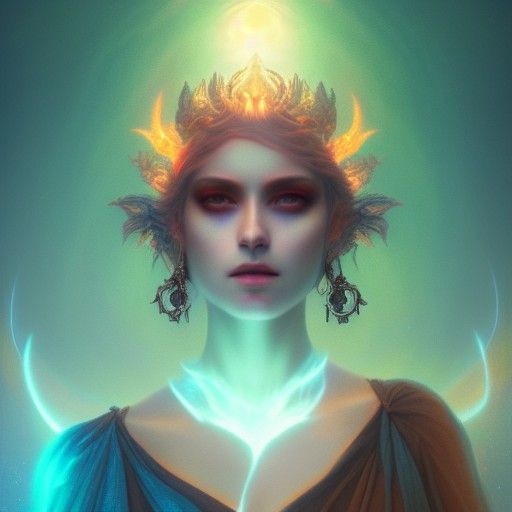 Beautiful devastated goddess with heart on fire, Disintegrat...