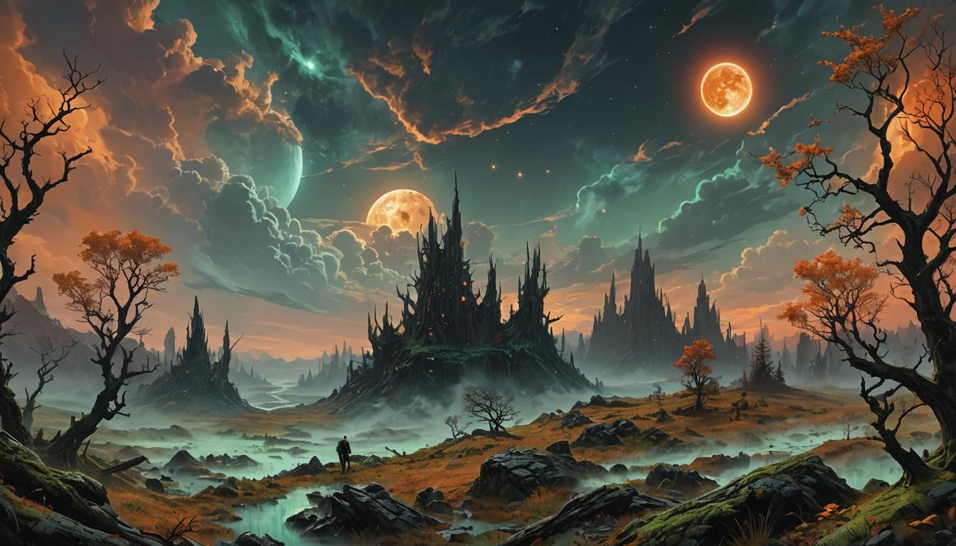 exoplanet: urwald ,vollmond, sturm-wolken sehr grosse tiere ...