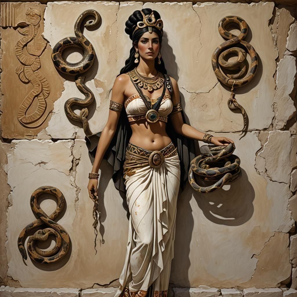 Minoan woman holding snakes and clothing like the statues an...