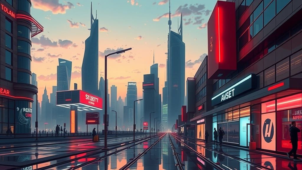 Futuristic Cityscape at Dusk in Vibrant Colors