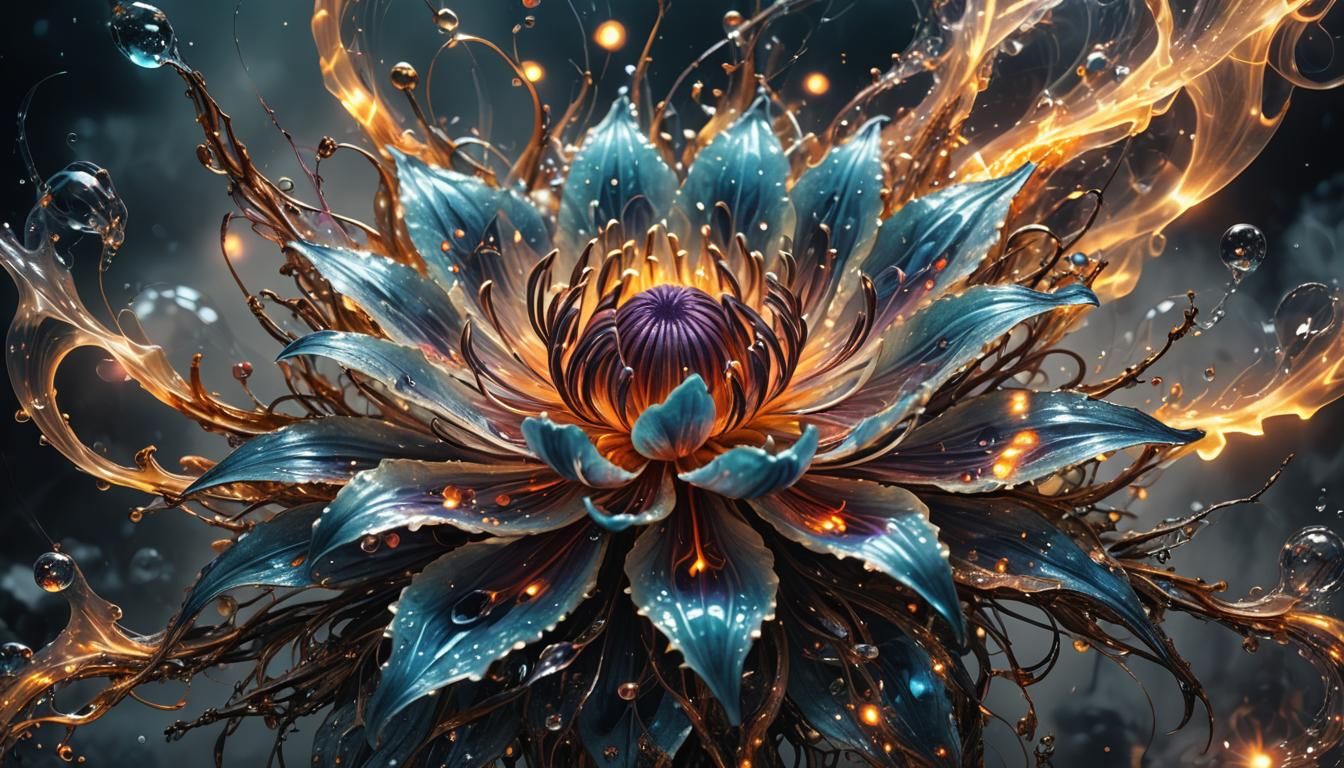 Masterpiece Maximalist Moody Monday Photorealistic Surreal glowing magical flower made out of ghostly ...  by @Lennis