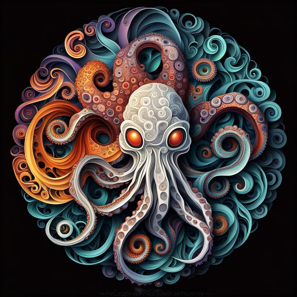 venomize, octopus, abstract vector fractal, wave function, Z...