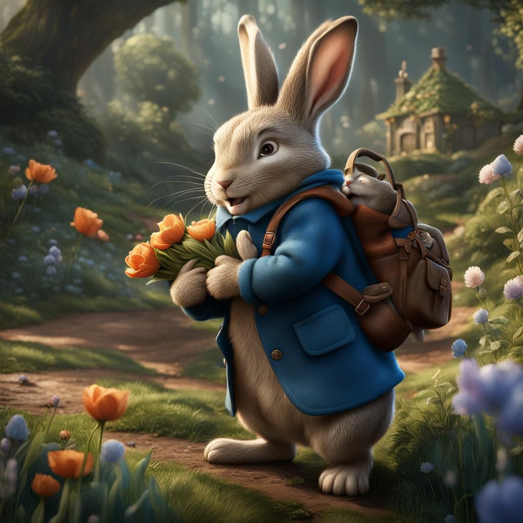Peter Rabbit and Benjamin Bunny Hug: Fantasy Art