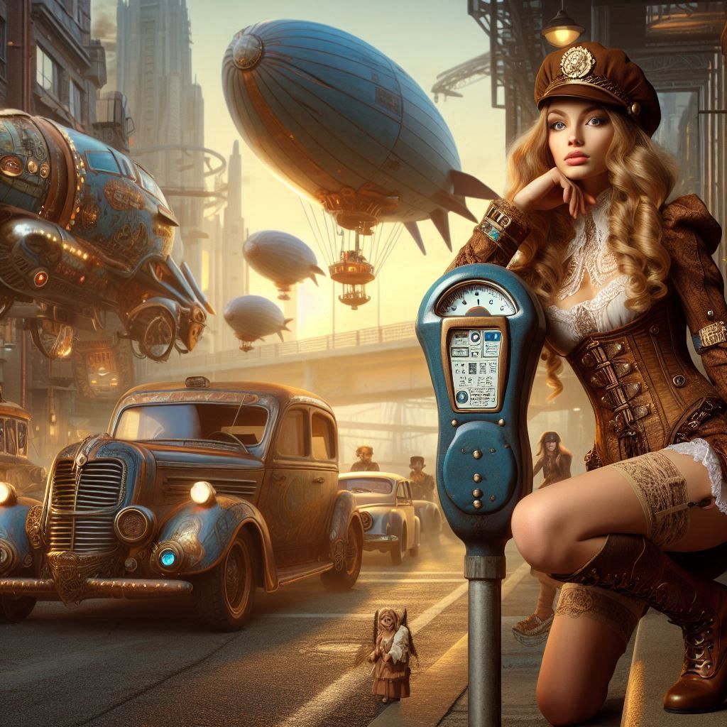 Steampunk elf and parkmeter