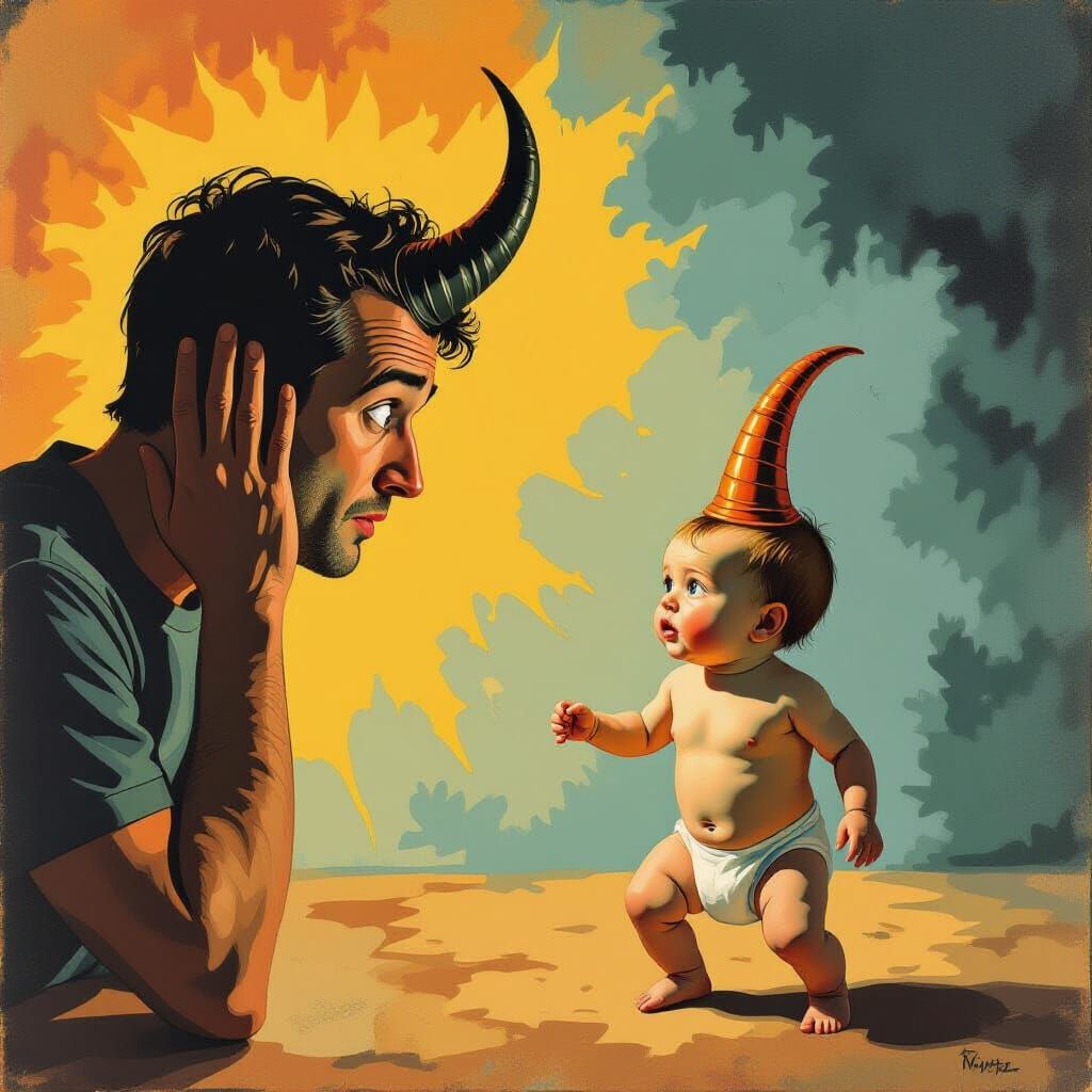 Surreal Scene: Disbelieving Parent Faces Talking, Walking In...