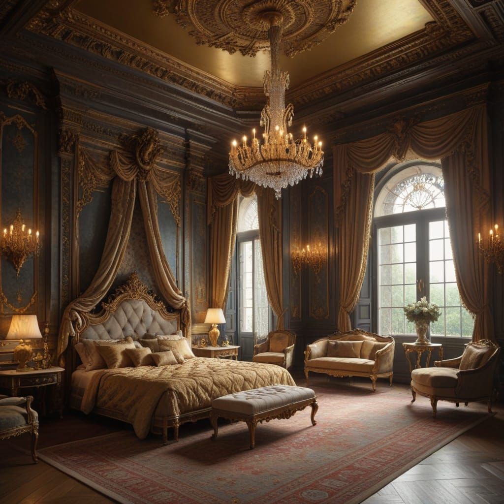 Regal Bedroom in Baroque Louis XVI Style