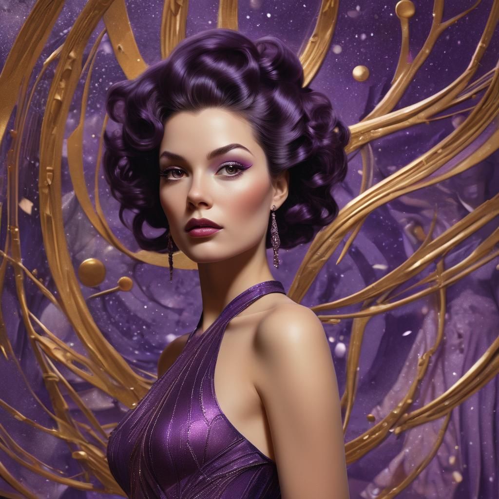 Striking Woman in Purple Dress with Plasma Effects
