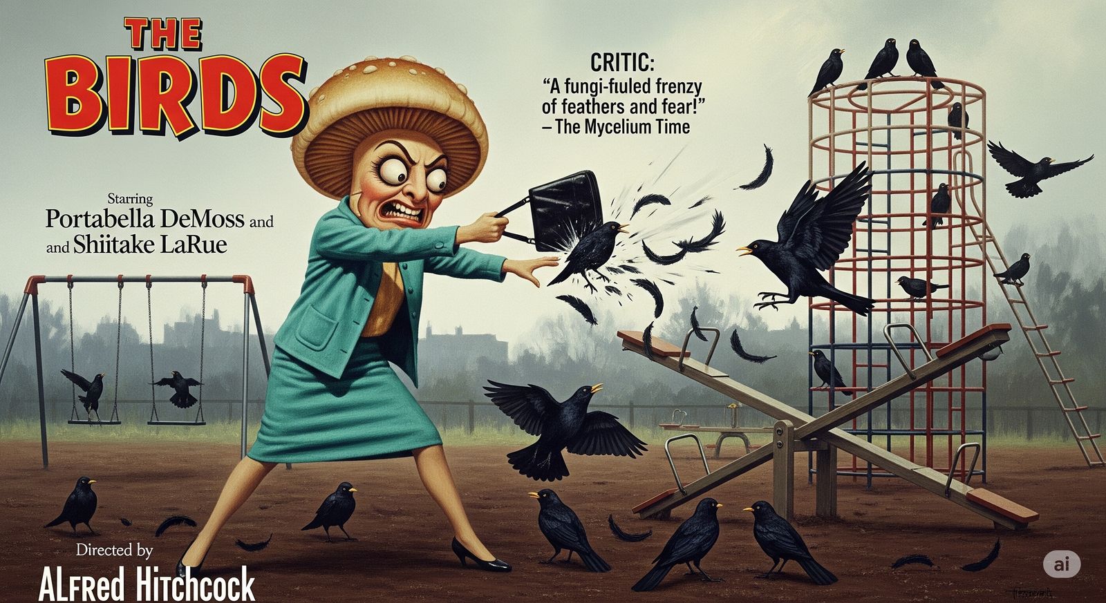 Crazy Mushroom meets Alfred Hitchcock.