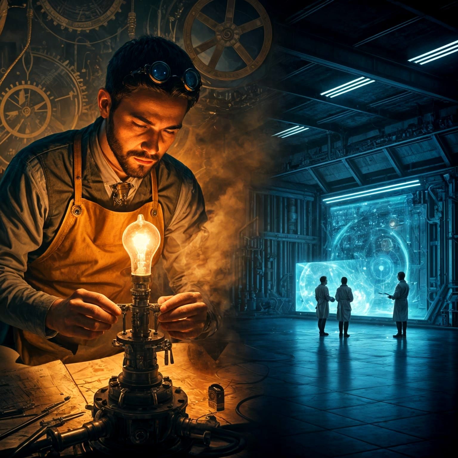 From a lightbulb, to a hologram of the universe unexplored. Past and future inventors at work.  by @Panoma