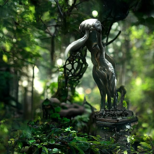 Strange beautiful sculpture in the deep forest; beautifully ...