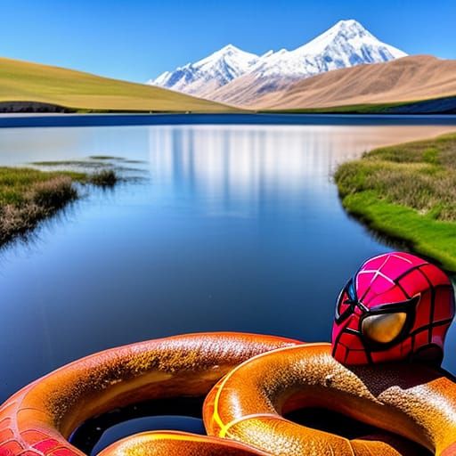 "Spiderman riding a giant Pretzel"
