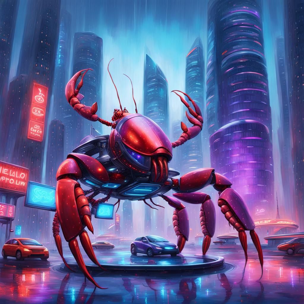 Roundabout with a robot lobster, 4k