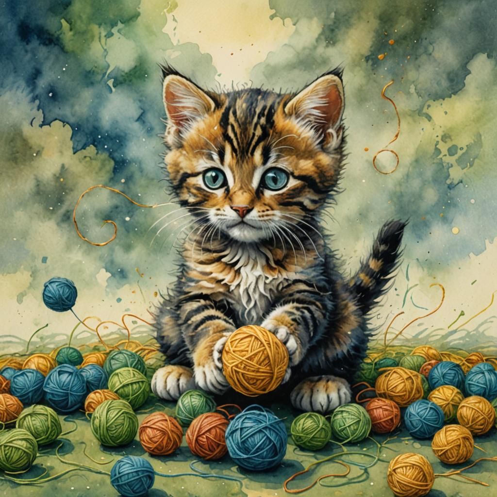 A Kitten has found the knitting basket   by @Qarbon