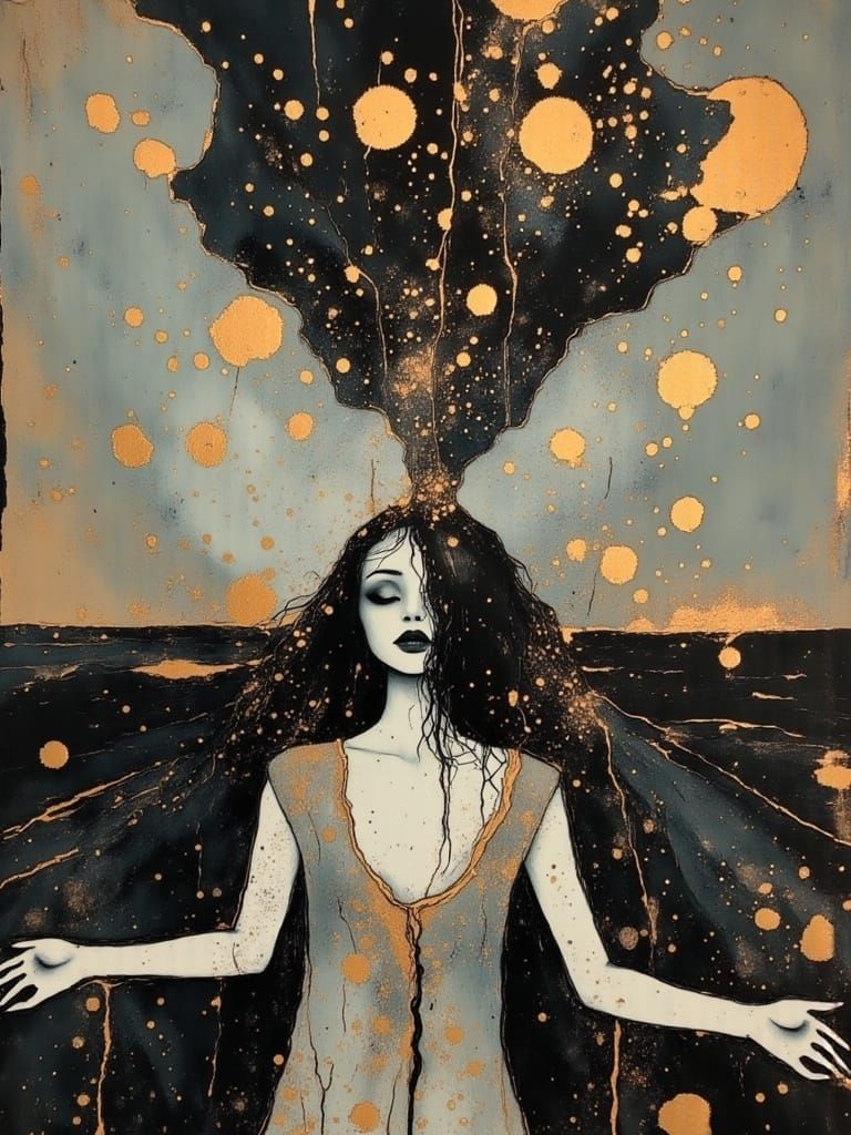 <lora:inks:1.0> <lora:divineOil:1.0> Your silence was deafening, even louder than the grave, I'm drowning in the echoes of the things you di...