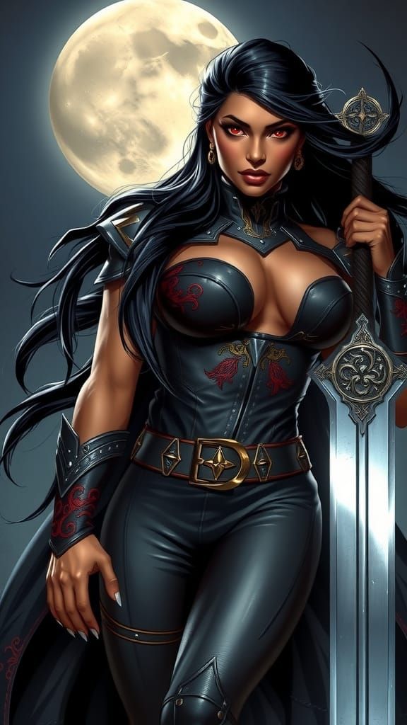 Dark Gothic Vampire Hunter Under Full Moon