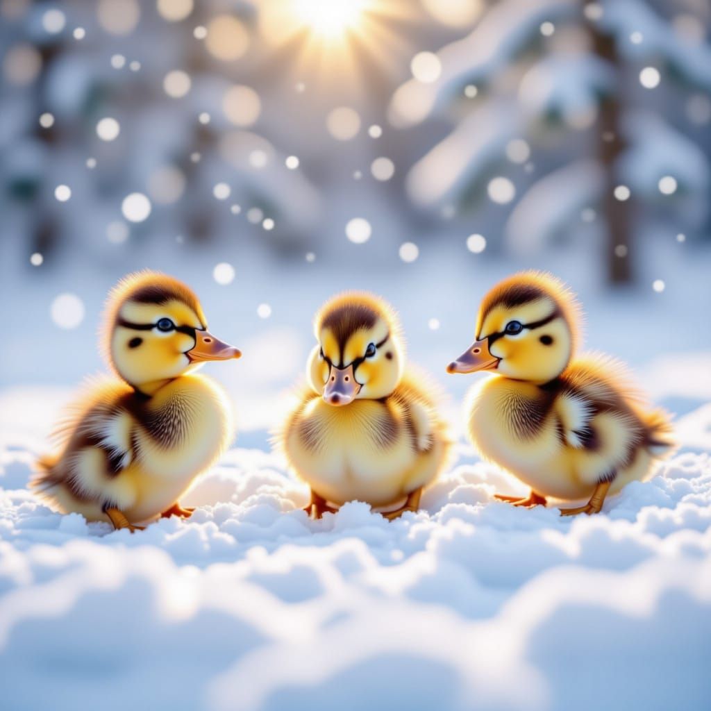 cute baby ducks playing in the snow <lora:Cute Baby Ducks:1.0>