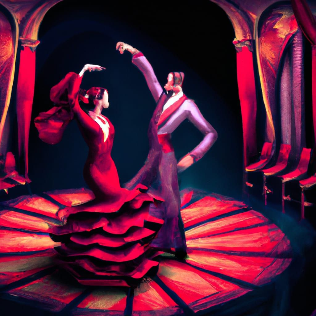 Male and Female Flamenco dancers, dressed in formal wear, da...