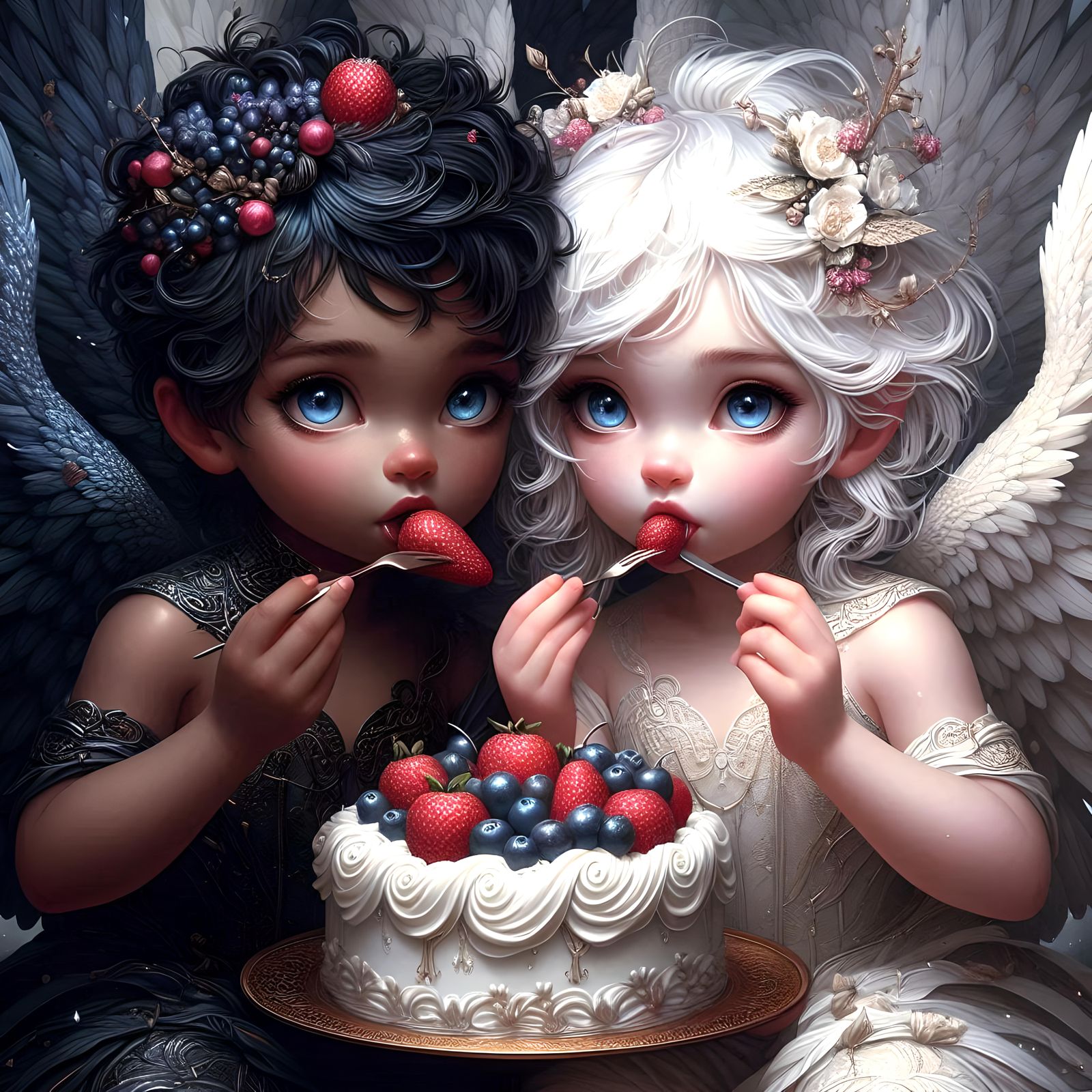 Adorable angels eating Angel Food Cake