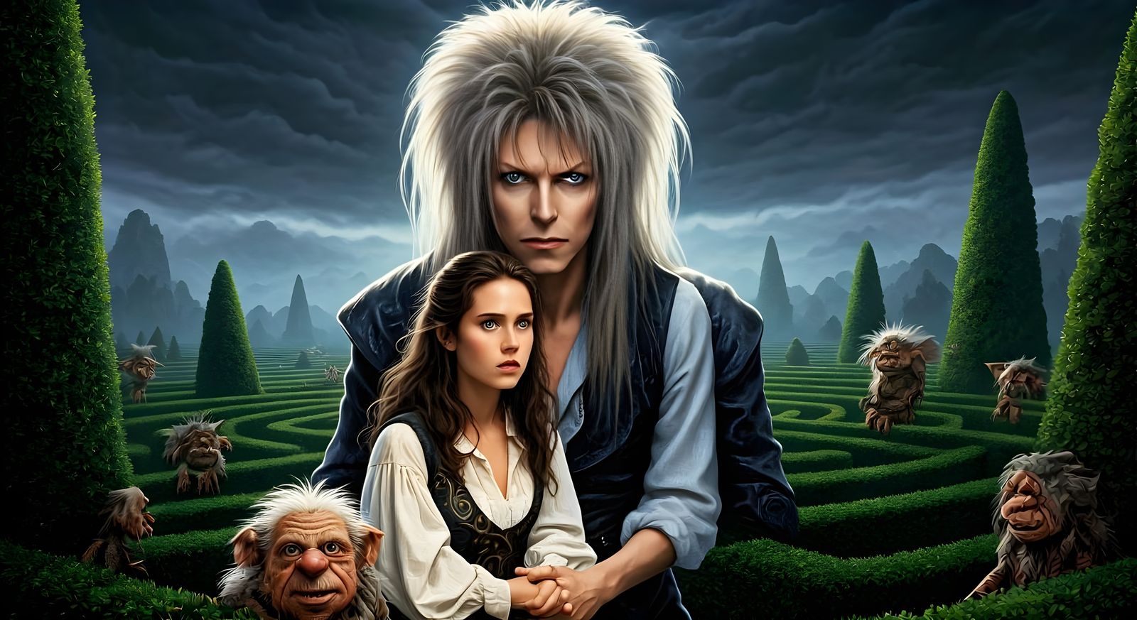 Hoggle, Sarah, and Jareth in the Creepy Labyrinth Garden  by @Gary Murakami