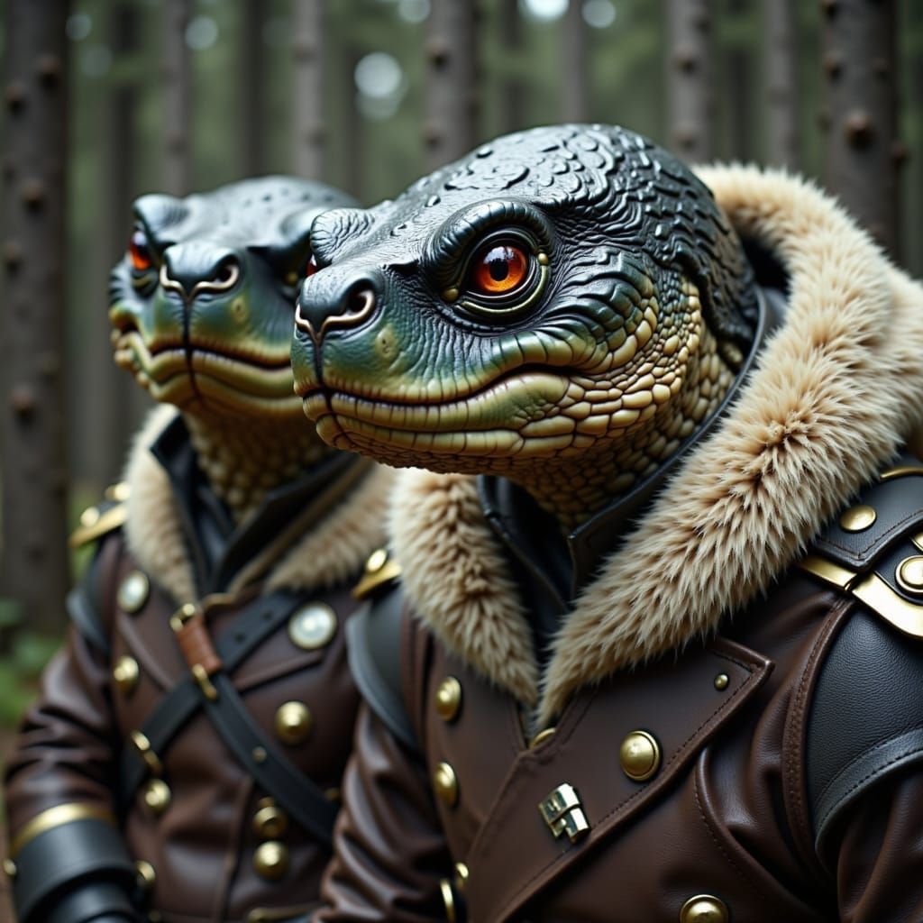 Men with snapping turtle heads. <lora:Theriocephaly Flux:1.0> Photo Realistic. turtle beak